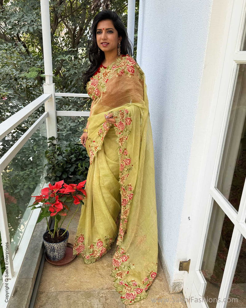 EE-W15605 Green Floral Tissue sari