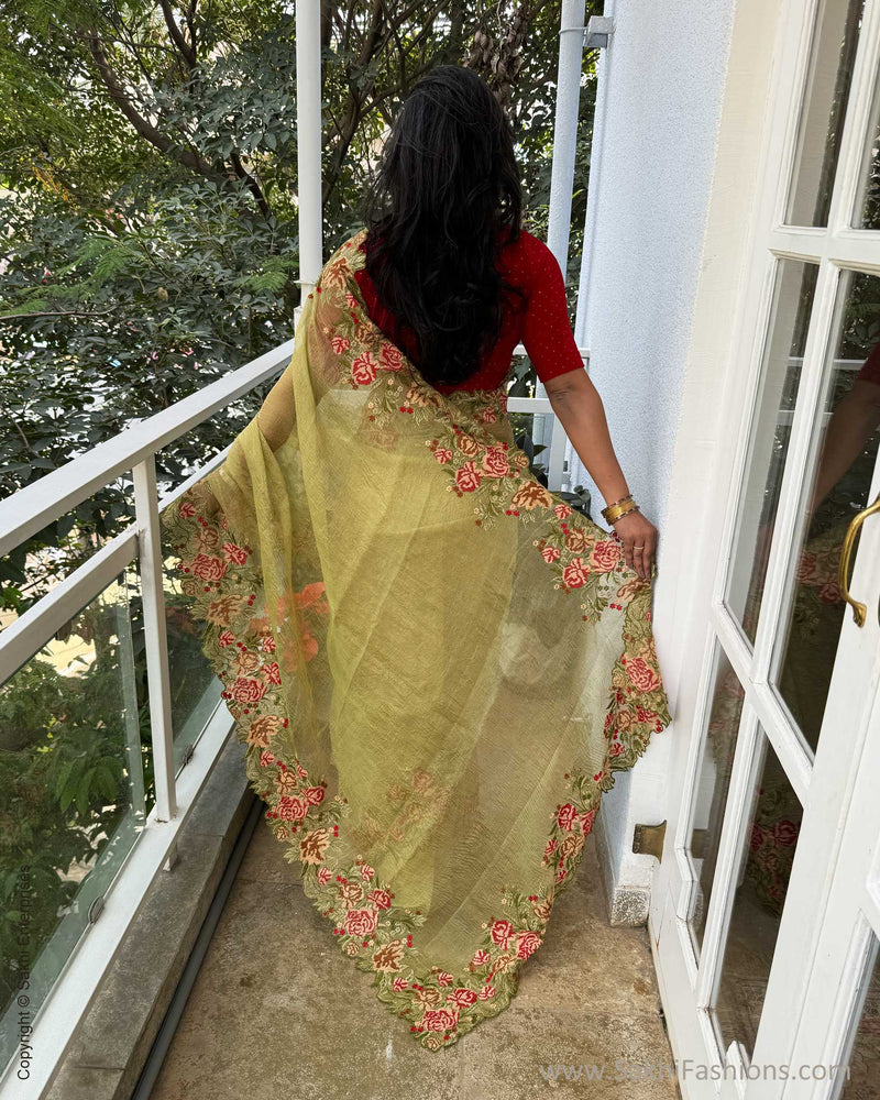 EE-W15605 Green Floral Tissue sari
