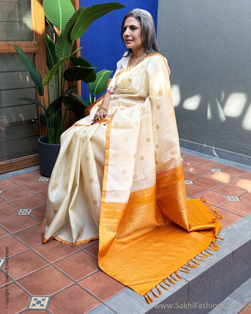 EE-Y09709 Cream Kora Kanchi saree