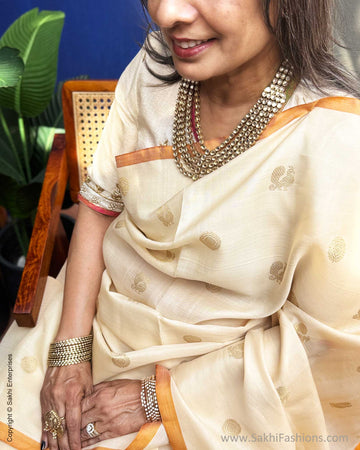 EE-Y09709 Cream Kora Kanchi saree