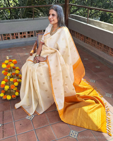EE-Y09709 Cream Kora Kanchi saree