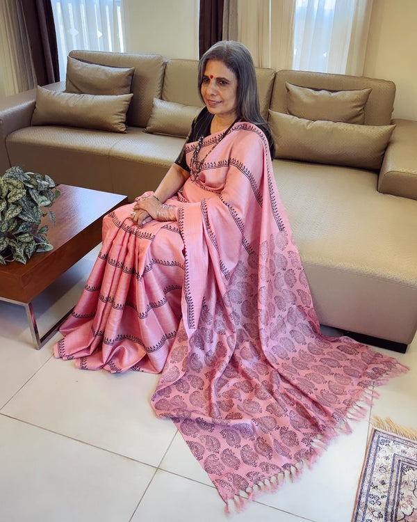 EE-W00788 Pink Tussar Sari