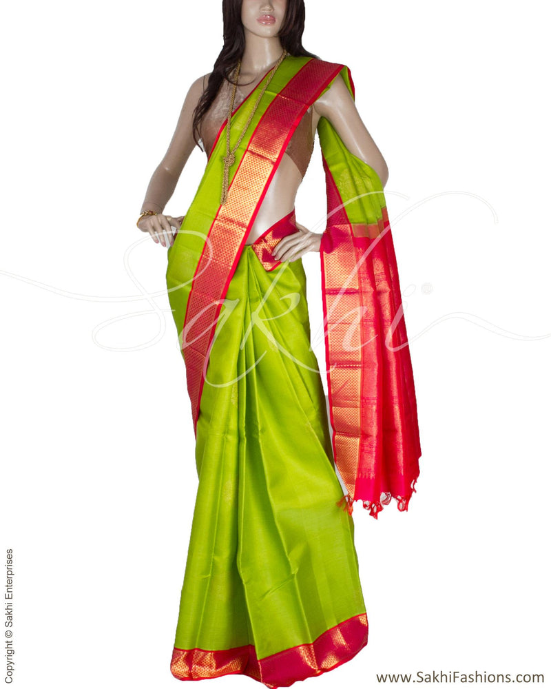 DPQ-7608 - Green & Peach Pure Kanchivaram Silk Saree