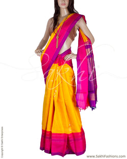 DPQ-7616 - Yellow & Pink Pure Kanchivaram Silk Saree