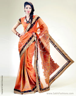 SR-0416 Orange & Peach Pure Banarasi Silk Net Saree