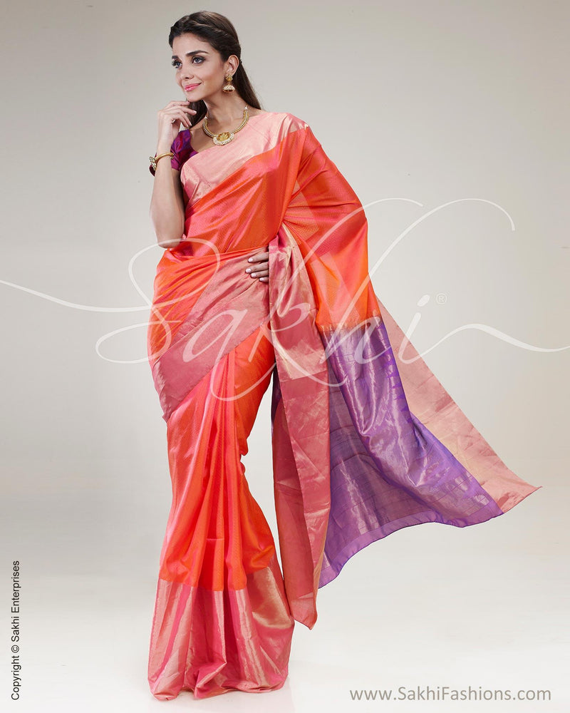 SR-0626 - Orange & Lavendar Pure Silk Saree