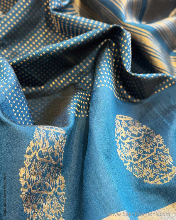 EE-Y04665 Blue Rawsilk Sari