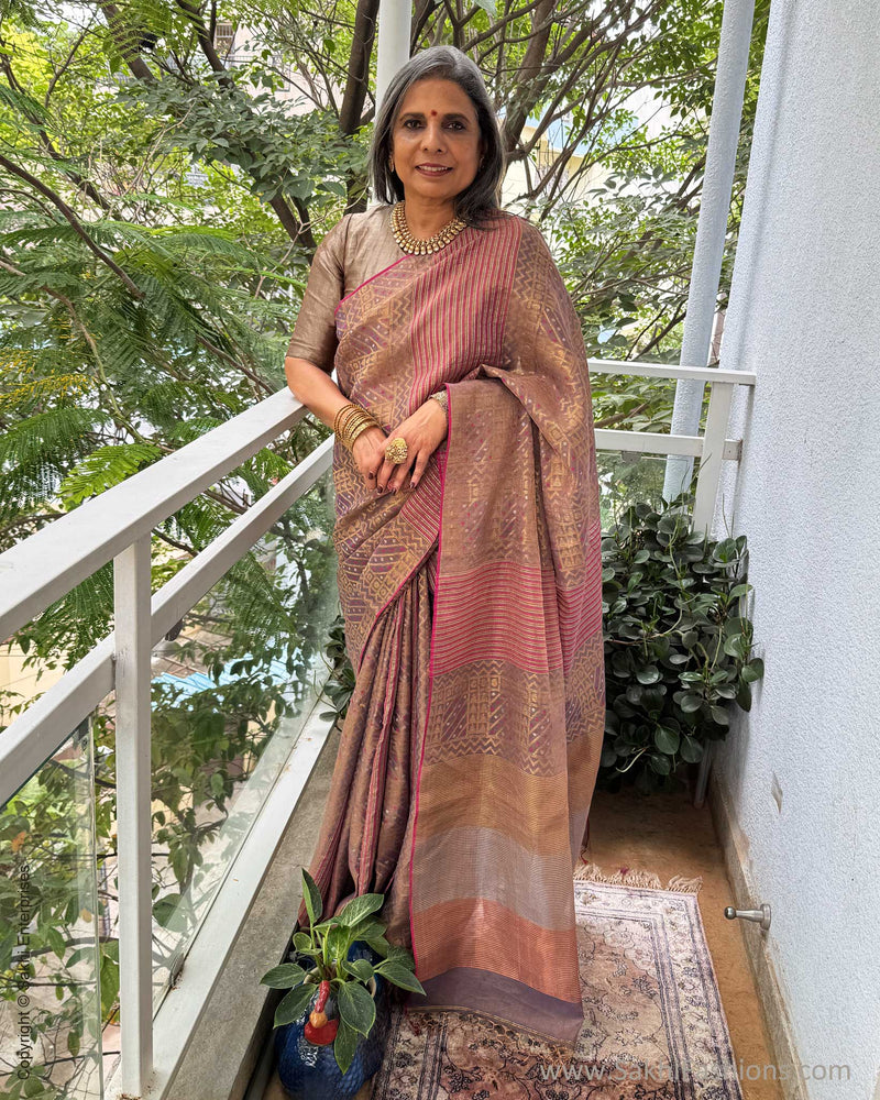 EE-Y03707 Jamdhani Purple Tissue Sari
