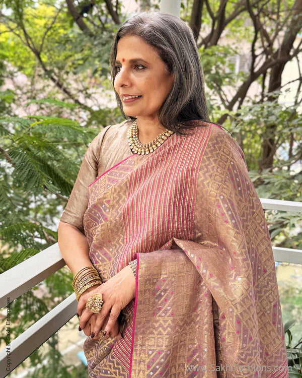 EE-Y03707 Jamdhani Purple Tissue Sari