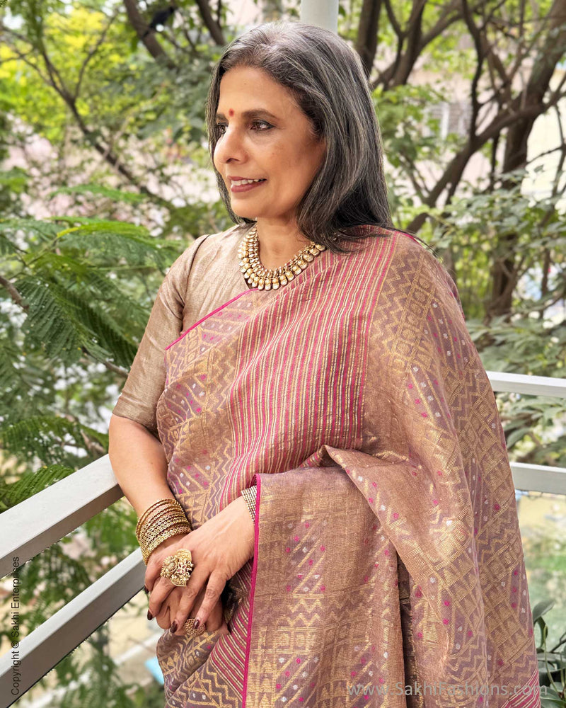 EE-Y03707 Jamdhani Purple Tissue Sari