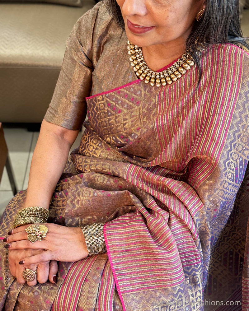 EE-Y03707 Jamdhani Purple Tissue Sari