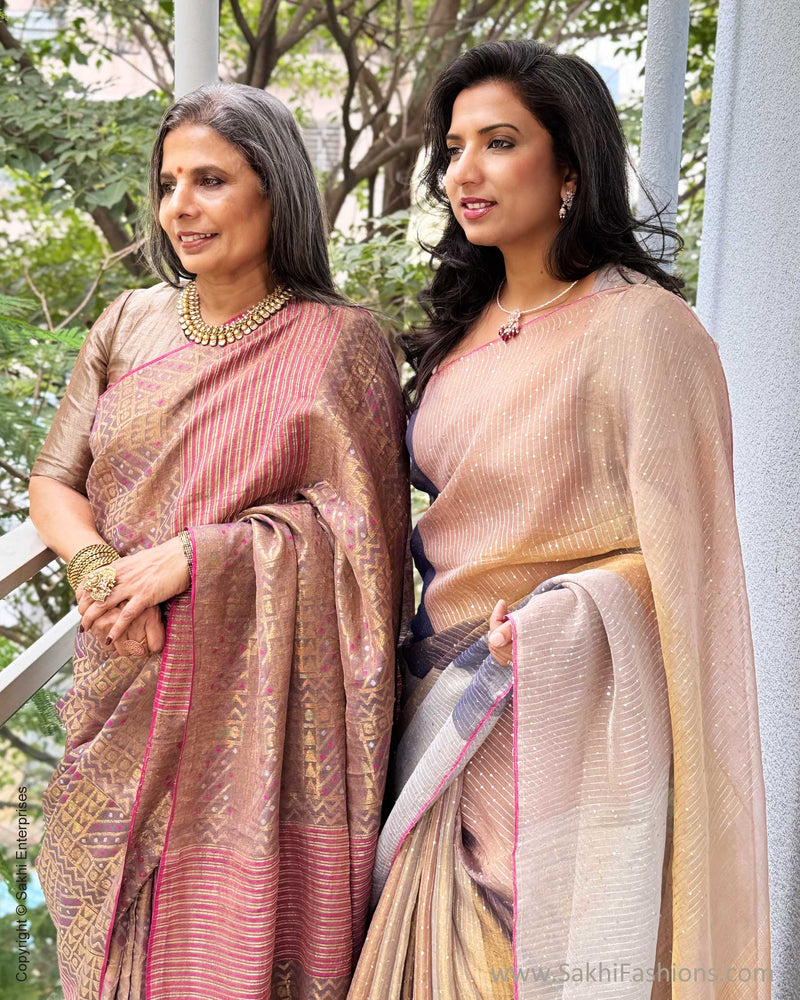 EE-Y03707 Jamdhani Purple Tissue Sari