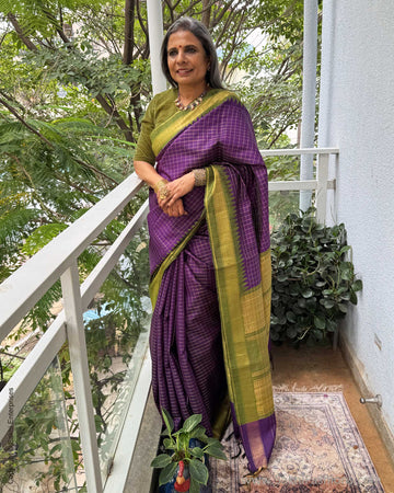 EE-Y04659 Purple Green Rawsilk sari