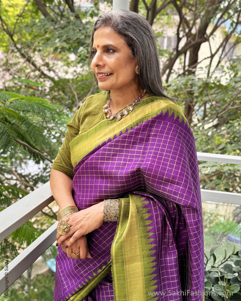 EE-Y04659 Purple Green Rawsilk sari