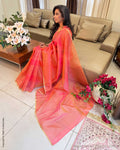 EE-Y03607 Peach Organza sari