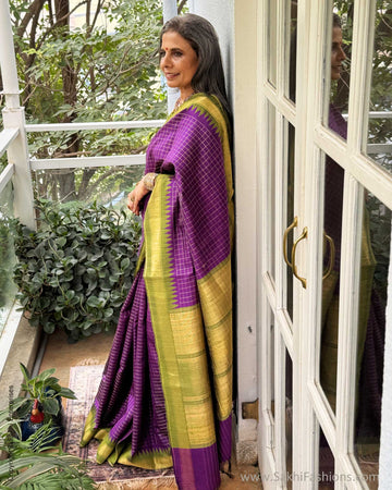 EE-Y04659 Purple Green Rawsilk sari