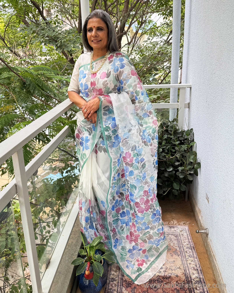 EE-Y04176 White Organza sari