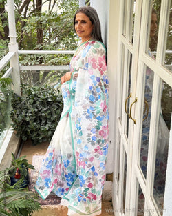 EE-Y04176 White Organza sari