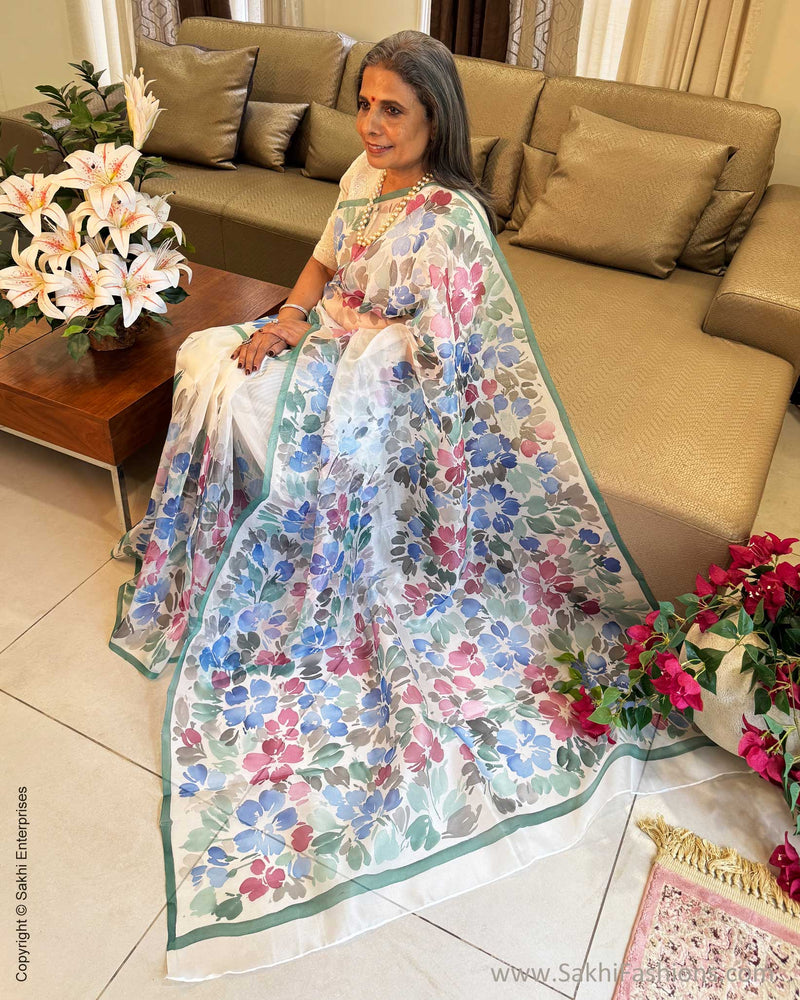 EE-Y04176 White Organza sari