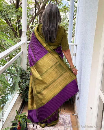 EE-Y04659 Purple Green Rawsilk sari
