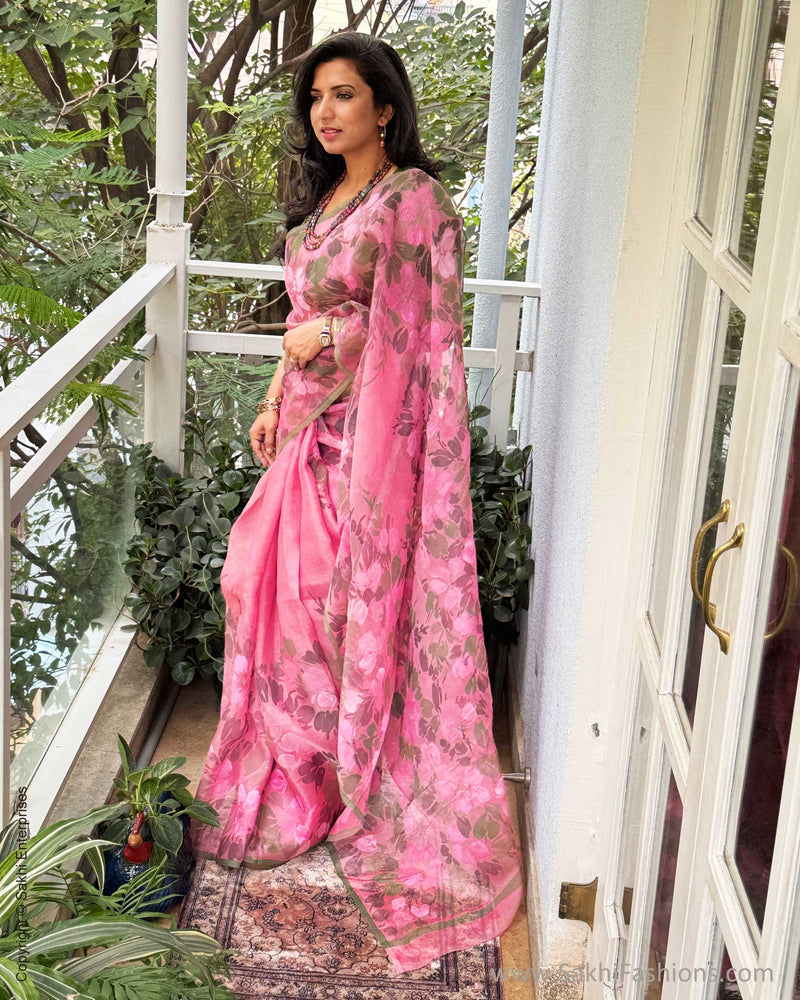 EE-Y04177 Pink Organza sari