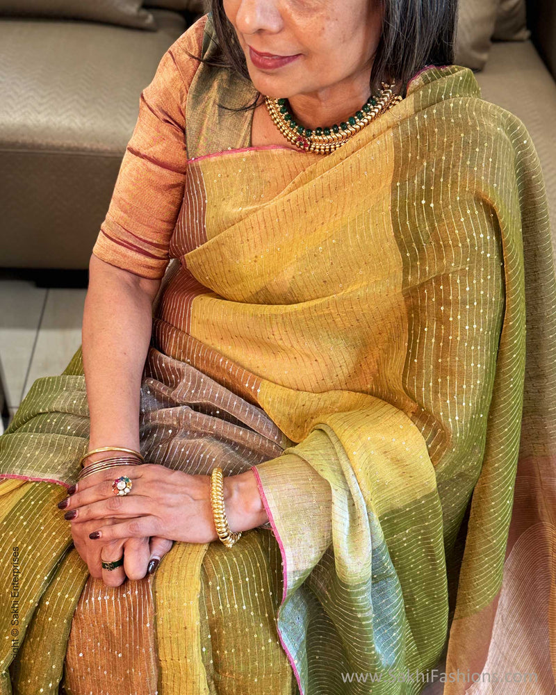 EE-Y03706 Green Tissue Sari