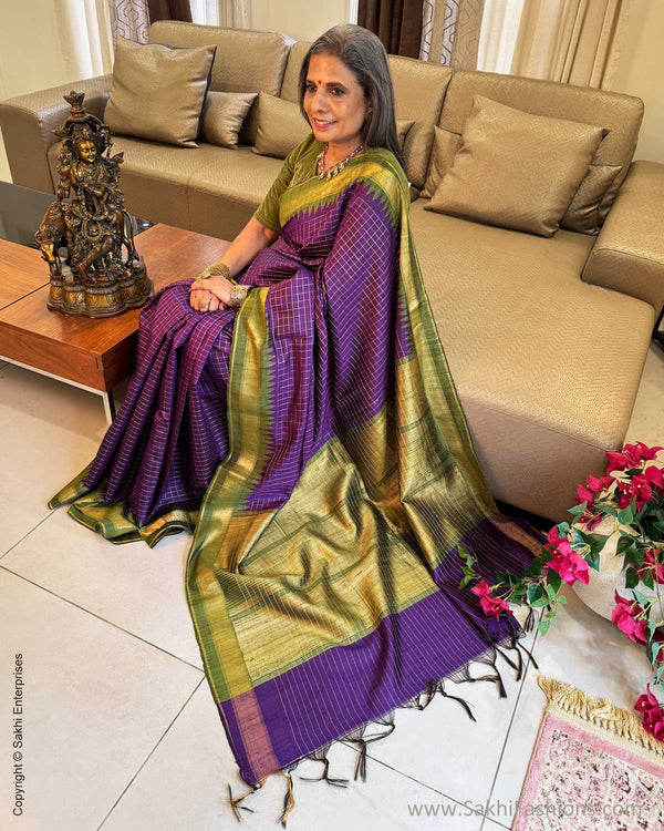EE-Y04659 Purple Green Rawsilk sari