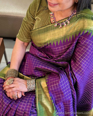 EE-Y04659 Purple Green Rawsilk sari