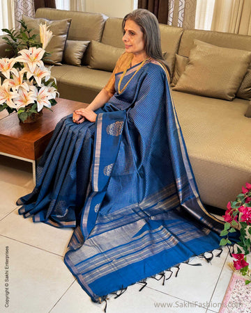 EE-Y04665 Blue Rawsilk Sari