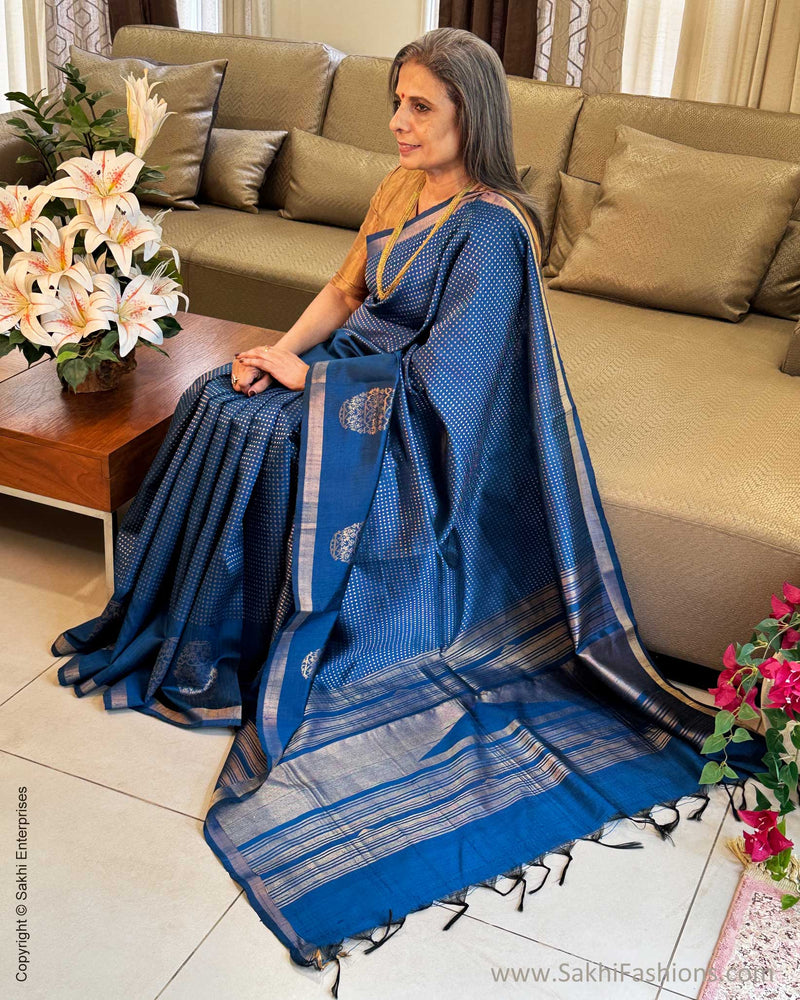 EE-Y04665 Blue Rawsilk Sari