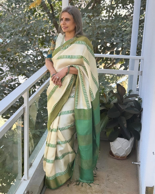 EE-W13423 Green Printed Tussar