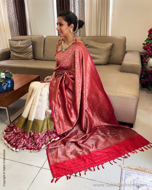 EE-Y05458 Red Banarsi Frill Sari