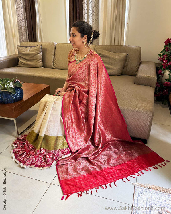 EE-Y05458 Red Banarsi Frill Sari