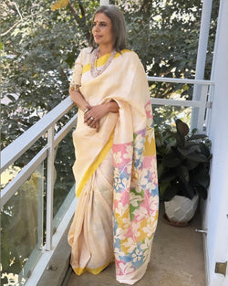 EE-W13029 Yellow Batik Saree