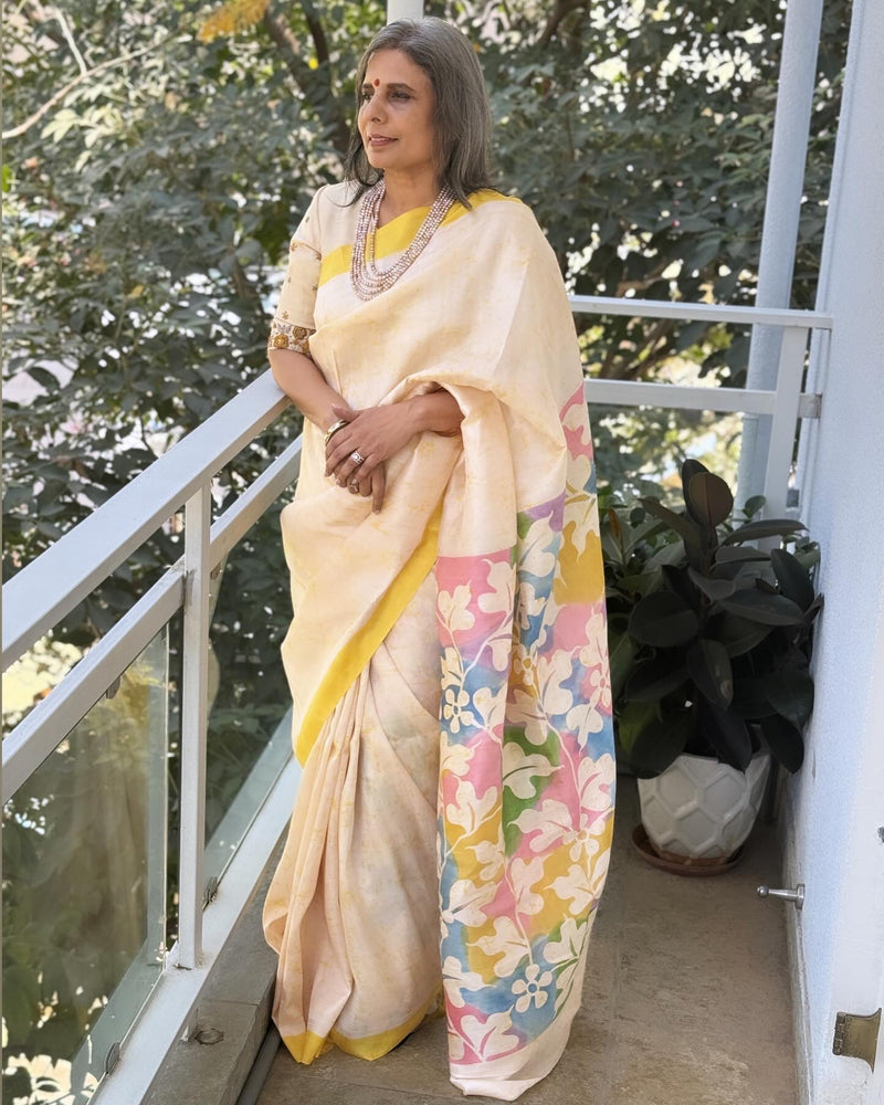 EE-W13029 Yellow Batik Saree
