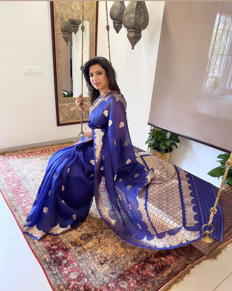 EE-W18573 Blue organza sari