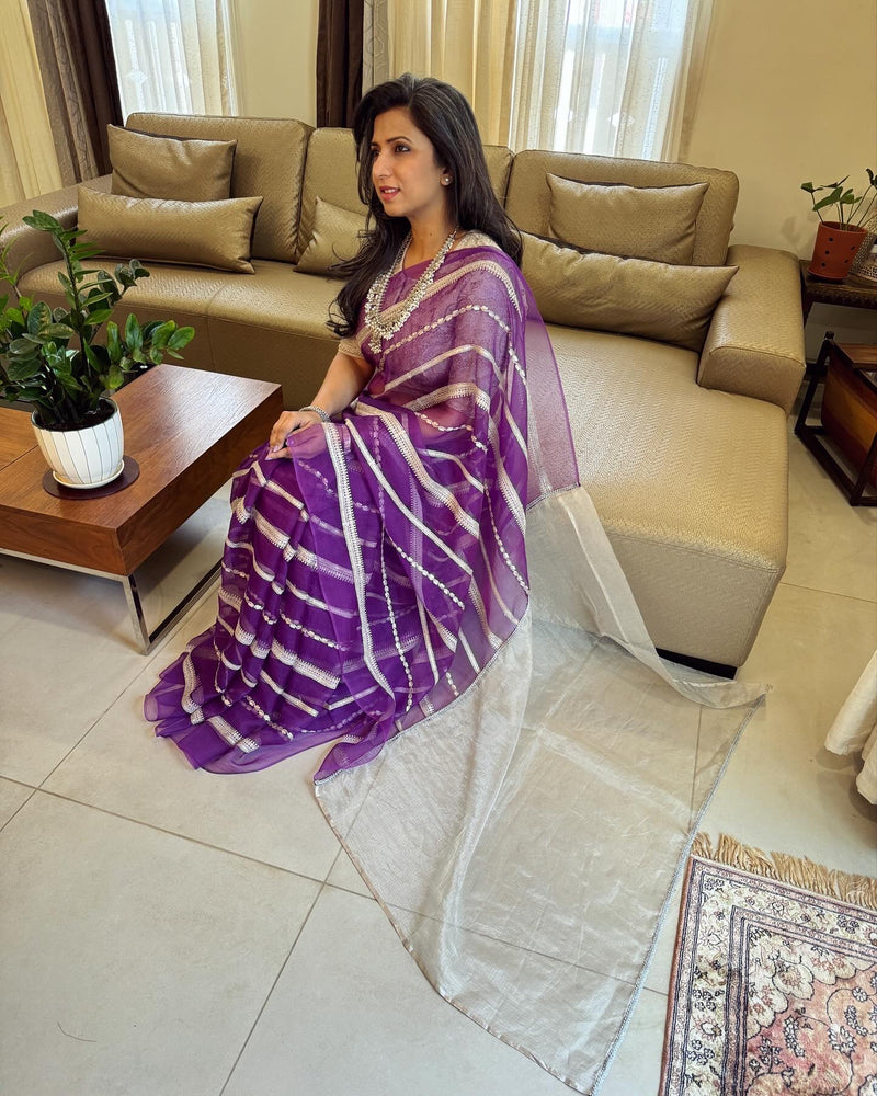 EE-V18006 Plum Organza Saree