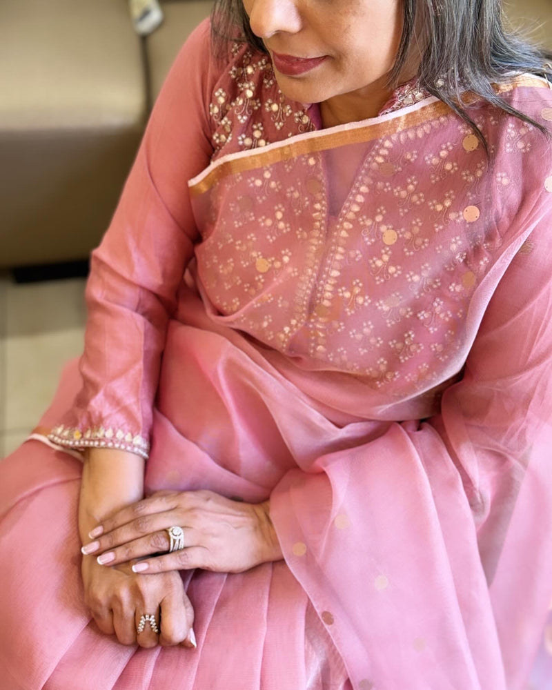 EE-W18951 Pink woven Sequin Saree