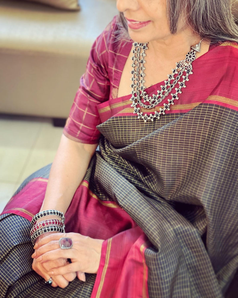 EE-W06079 Black Maroon Kanchi Sari