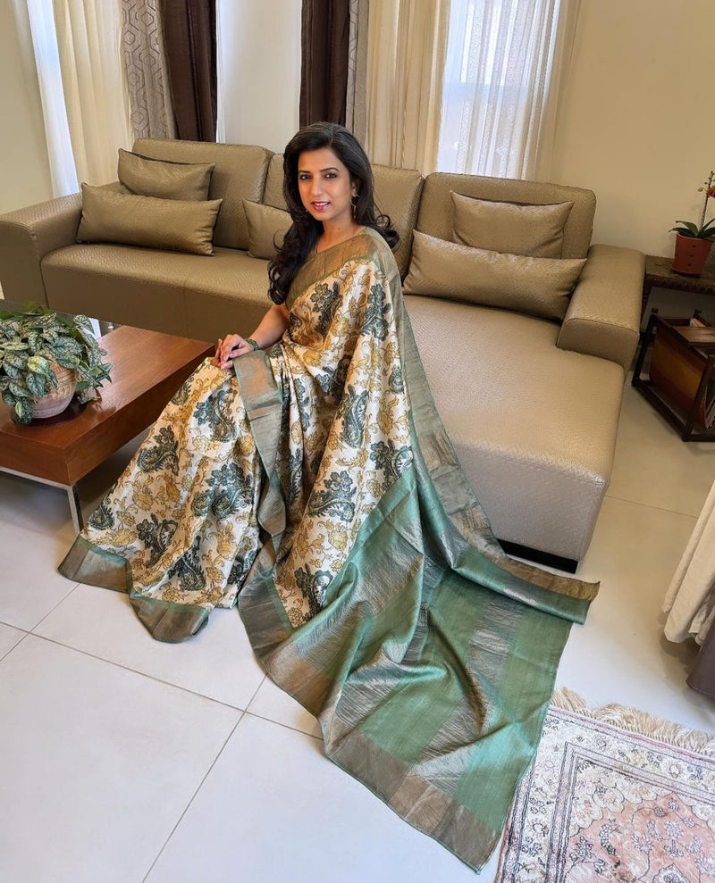 EE-W06776 Green Paisley Tussar
