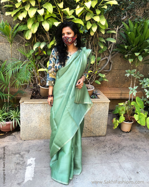 EE-YG25266 Green Kora Kanchi Sari