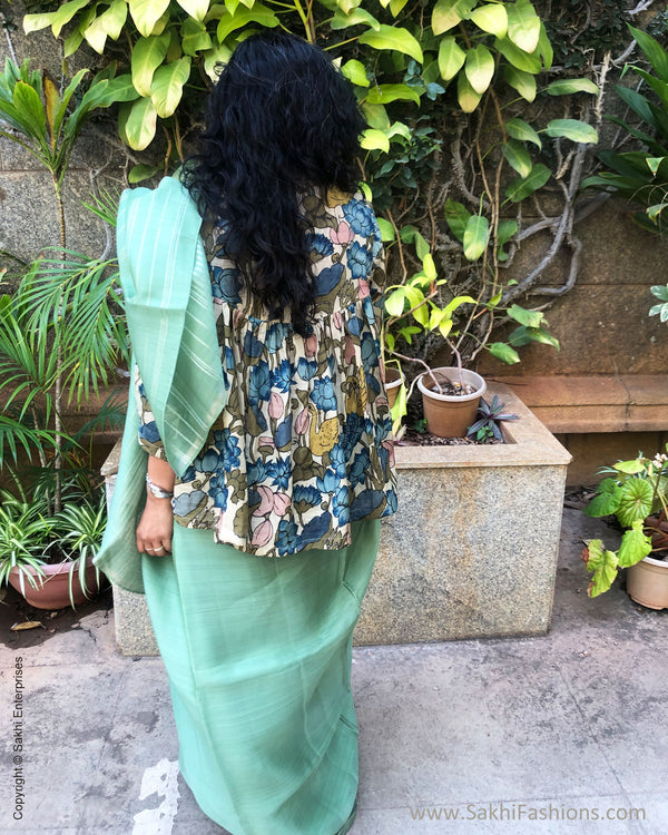 EE-YG25266 Green Kora Kanchi Sari