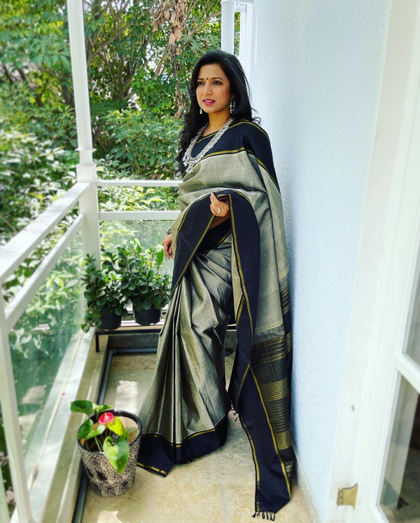 EE-W06080 Grey Black Kanchi Sari