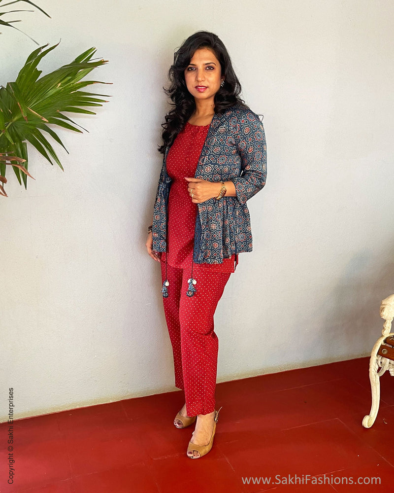 EE-V04614 Blue Ajrakh Silk Jacket
