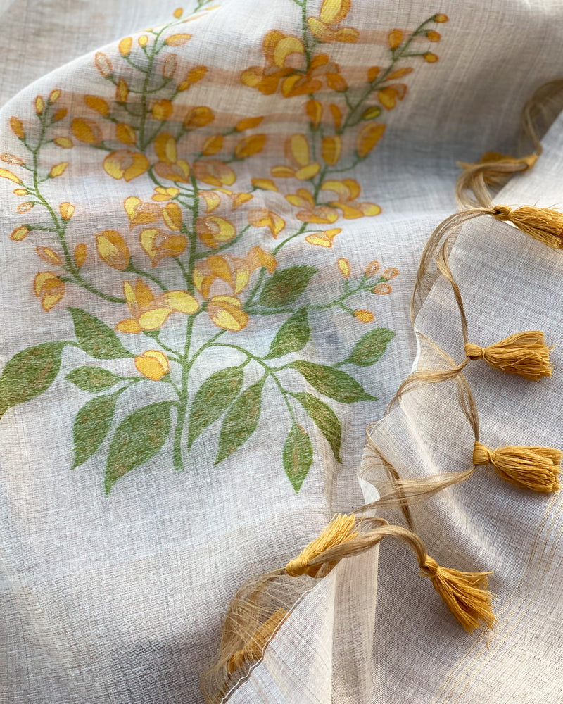 IT-V15894 Cream & Yellow Linen Saree