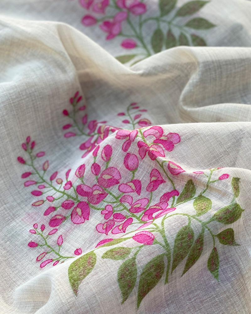 IT-V15895 Cream & Pink Linen Saree