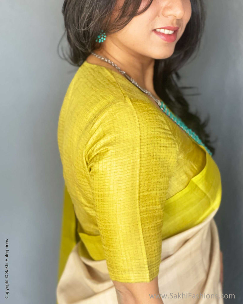 BL-S60381R Lime Green Tussar Blouse