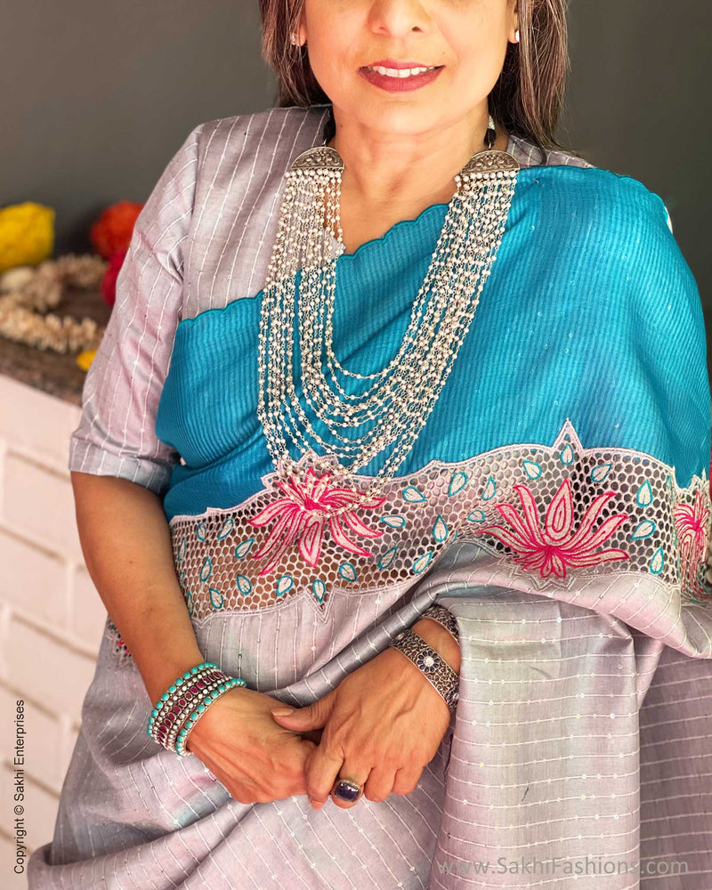 BL-V11757 Grey Tussar Blouse