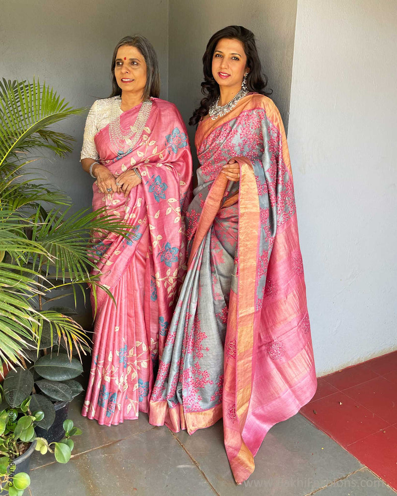 EE-V18658 Grey Tussar Sari