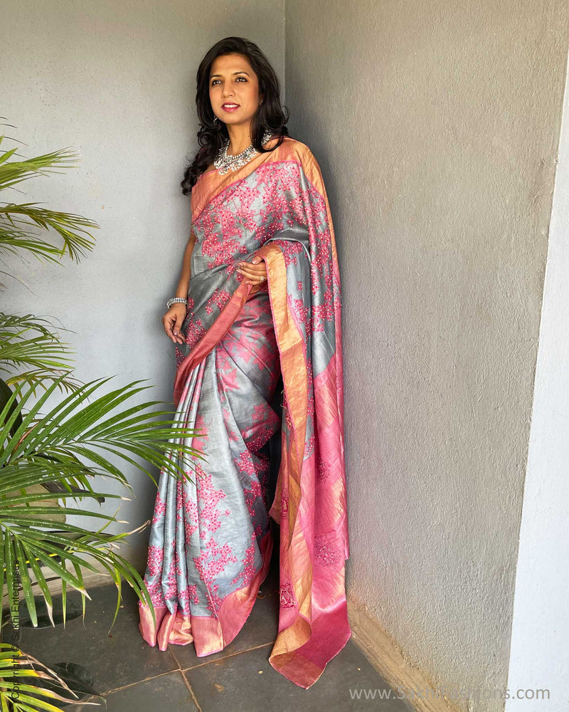 EE-V18658 Grey Tussar Sari